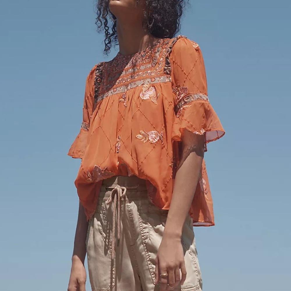 Anthropologie Seen Worn Kept Issoire Embroidered Peasant Top NWOT